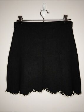 H&M Black Scalloped Hem Skirt with Pearl Trim